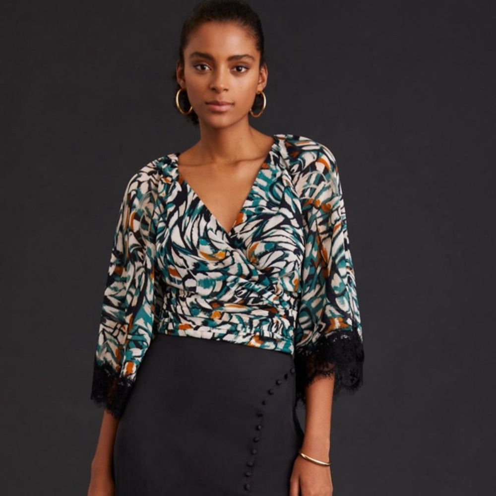 ANTHROPOLOGIE FLUTTER SLEEVE WRAP TOP NWOT